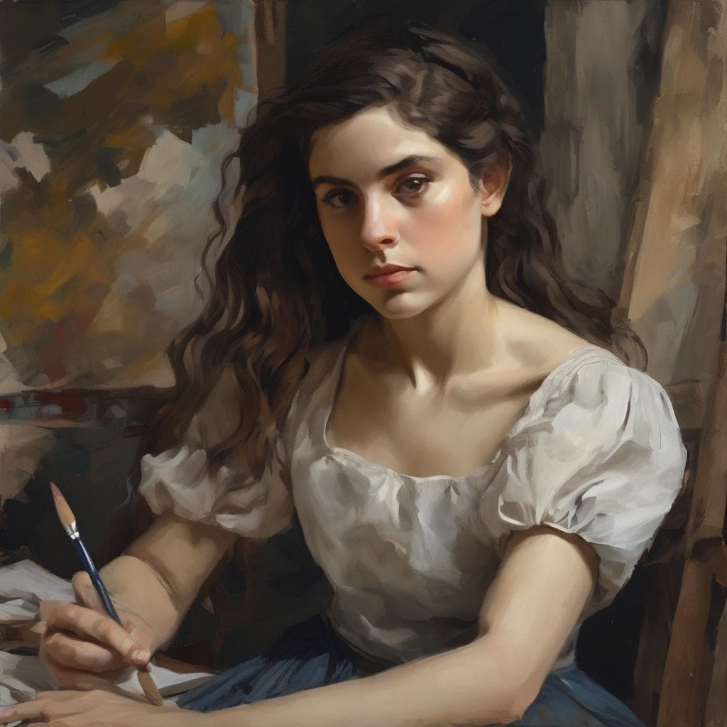 Γυναίκα ζωγράφος, η τέχνη της φύσης και της αφηρημένης τέχνης, ρεαλιστική απεικόνιση, σύγχρονα καλλιτεχνικά έργα.