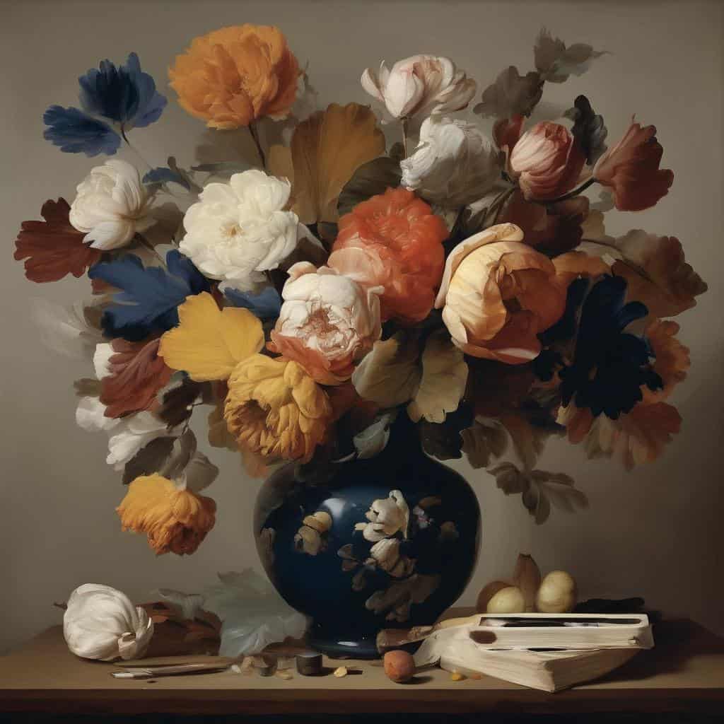 Λουλούδια σε βάζο, αφηρημένη τέχνη και φύση, πίνακας ζωγραφικής, ρομαντικό, μοντέρνο, καλλιτεχνική διακόσμηση, εσωτερική διακόσμηση, ομορφιά, φυσική θεματικότητα.